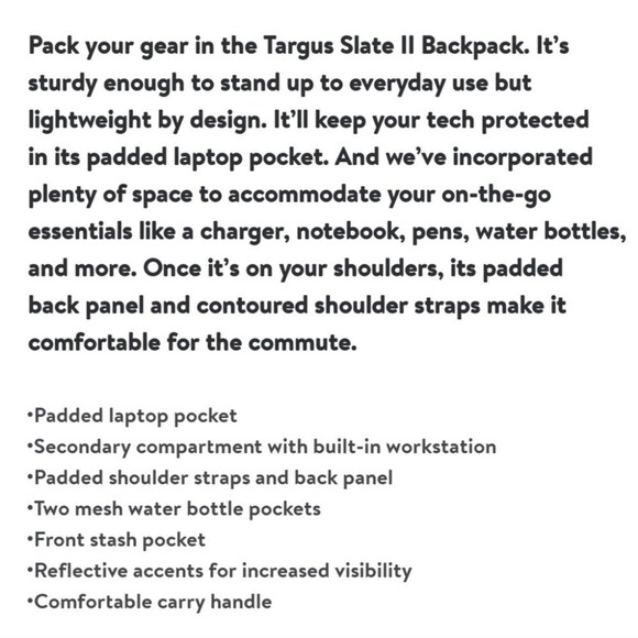 TARGUS 15-16” Slate II Backpack, Dark Blue, TBB94602WM